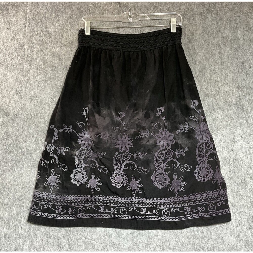 Handcrafted Studio West Skirt Womens Medium Black Embroidered Upcycled Goth